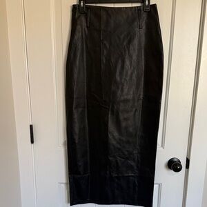 Vegan Leather Long Black Pencil Skirt With Back Slit